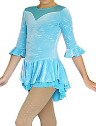 cheap -Figure Skating Dress Women&#039;s Girls&#039; Ice Skating Dress Outfits Sky Blue Spandex High Elasticity Competition Skating Wear Handmade Patchwork Half Sleeve Ice Skating Figure Skating