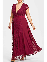 cheap -A-Line Mother of the Bride Dress Plus Size Elegant V Neck Ankle Length Chiffon Lace Short Sleeve with Ruching 2022