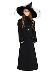 cheap -Witch Outfits Party Costume Kid&#039;s Girls&#039; Vacation Dress Halloween Halloween Festival / Holiday Polyster Black Easy Carnival Costumes / Petticoat / Hat / Headwear / Petticoat / Hat