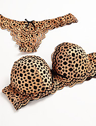 cheap -Women&#039;s Normal Bra &amp; Panty Set Push-up Underwire Bra 3/4 Cup Leopard Print Fashion Sexy Spandex Pink