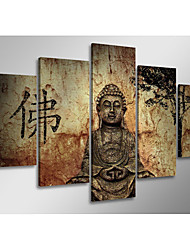 cheap -5 Panel Wall Art Canvas Prints Painting Artwork Picture Buddhism Buddha Home Decoration Décor Stretched Frame / Rolled