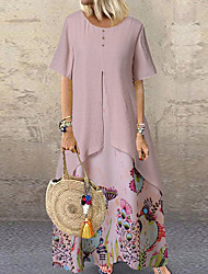 cheap -Women&#039;s Swing Dress Green Pink Beige Short Sleeves Geometric Round Neck Hot Loose M L XL XXL 3XL 4XL / Maxi