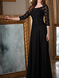 cheap -A-Line Elegant Wedding Guest Formal Evening Dress Scoop Neck Half Sleeve Floor Length Chiffon with Beading Appliques 2022