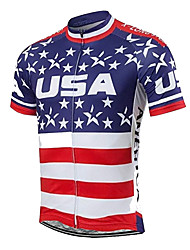 cheap -21Grams® Men&#039;s Short Sleeve Cycling Jersey American / USA Stars USA Bike Jersey Top Mountain Bike MTB Road Bike Cycling Blue White Spandex Polyester UV Resistant Breathable Quick Dry Sports Clothing