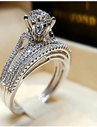 cheap -Ring Wedding Silver Silver 2 Silver 4 Platinum Plated Alloy Stylish 1pc AAA Cubic Zirconia / Couple&#039;s
