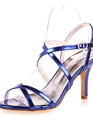 cheap -Women&#039;s Wedding Shoes Wedding Sandals Bridesmaid Shoes Stiletto Heel Open Toe Minimalism Wedding Party &amp; Evening Patent Leather Ankle Strap Spring &amp; Summer Solid Colored Gold Blue Silver