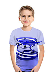 baratos -Infantil Para Meninos Activo Moda de Rua Geométrica Estampa Colorida 3D Manga Curta Camiseta Azul