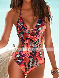 cheap -Women&#039;s Swimwear One Piece Monokini Bathing Suits Normal Swimsuit Halter Cut Out Slim Floral Red Bathing Suits Sexy Party Active / Vacation / New / Padded Bras