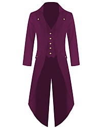 cheap -Men&#039;s Coat Party Fall &amp; Winter Long Coat V Neck Regular Fit Punk &amp; Gothic Jacket Long Sleeve Solid Colored Green Black Purple