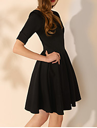cheap -A-Line Little Black Dress Homecoming Cocktail Party Dress V Neck Half Sleeve Short / Mini Spandex with Pleats 2022