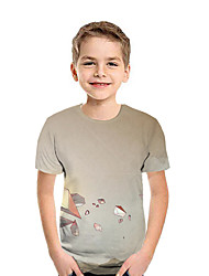 baratos -Infantil Para Meninos Activo Moda de Rua Geométrica Estampa Colorida 3D Manga Curta Camiseta Marron