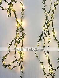 cheap -5M 50Leds Tiny Green Leaves Garland Fairy Light Led Copper Wire String Lights For Wedding Forest Table Christmas Home Party Decoration Warm White Lighting AA Battery Power (come without battery)
