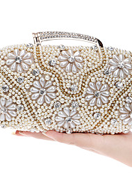 cheap -Women&#039;s Evening Bag Wedding Bags Handbags Evening Bag Polyester Alloy Pearls Crystals Floral Print Pearl Party Wedding Event / Party Black Gold / Fall &amp; Winter