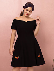 cheap -A-Line Plus Size Homecoming Cocktail Party Dress Off Shoulder Short Sleeve Short / Mini Spandex with Embroidery 2022
