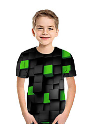 baratos -Infantil Para Meninos Activo Moda de Rua Geométrica Estampa Colorida 3D Manga Curta Camiseta Preto