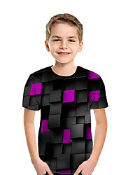 baratos -Infantil Para Meninos Activo Moda de Rua Geométrica Estampa Colorida 3D Manga Curta Camiseta Preto