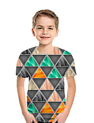 baratos -Infantil Para Meninos Activo Moda de Rua Geométrica Estampa Colorida 3D Manga Curta Camiseta Arco-íris