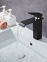cheap -Single Handle Matte Black Bathroom Sink Faucet, Waterfall Vanity Faucets, Painted Finishes Lavatory Basin Mixer Tap with Supply Lines/Adjustable to Cold and Hot Water