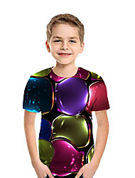baratos -Infantil Para Meninos Activo Moda de Rua Geométrica Estampa Colorida 3D Manga Curta Camiseta Arco-íris
