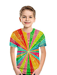 baratos -Infantil Para Meninos Activo Moda de Rua Geométrica Estampa Colorida 3D Manga Curta Camiseta Arco-íris