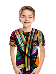 baratos -Infantil Para Meninos Activo Moda de Rua Geométrica Estampa Colorida 3D Manga Curta Camiseta Arco-íris