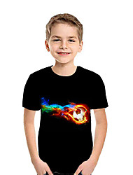 baratos -Infantil Para Meninos Activo Moda de Rua Geométrica Estampa Colorida 3D Manga Curta Camiseta Preto