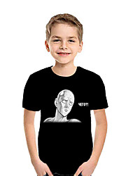 baratos -Infantil Para Meninos Activo Moda de Rua Geométrica Estampa Colorida 3D Manga Curta Camiseta Preto