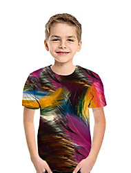 baratos -Infantil Para Meninos Activo Moda de Rua Geométrica Estampa Colorida 3D Manga Curta Camiseta Arco-íris