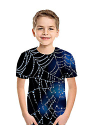 baratos -Infantil Para Meninos Activo Moda de Rua Geométrica Estampa Colorida 3D Manga Curta Camiseta Preto