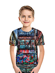 baratos -Infantil Para Meninos Activo Moda de Rua Geométrica Estampa Colorida 3D Manga Curta Camiseta Arco-íris