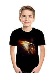 baratos -Infantil Para Meninos Activo Moda de Rua Geométrica Estampa Colorida 3D Manga Curta Camiseta Preto