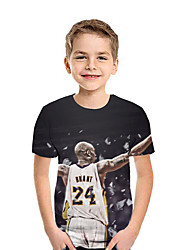 baratos -Infantil Para Meninos Activo Moda de Rua Geométrica Estampa Colorida 3D Manga Curta Camiseta Preto