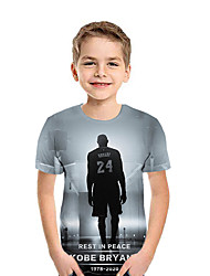 baratos -Infantil Para Meninos Activo Moda de Rua Geométrica Estampa Colorida 3D Manga Curta Camiseta Preto