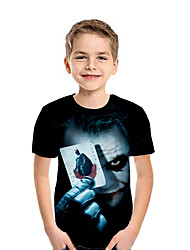 baratos -Infantil Para Meninos Activo Moda de Rua Geométrica Estampa Colorida 3D Manga Curta Camiseta Preto