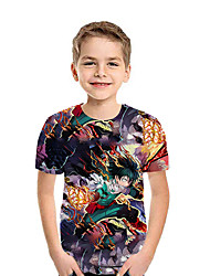 baratos -Infantil Para Meninos Activo Moda de Rua Geométrica Estampa Colorida 3D Manga Curta Camiseta Arco-íris