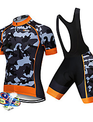 cheap -21Grams® Men&#039;s Short Sleeve Cycling Jersey with Bib Shorts Mountain Bike MTB Road Bike Cycling White Black Green Patchwork Camo / Camouflage Bike Clothing Suit Spandex Polyester UV Resistant 3D Pad