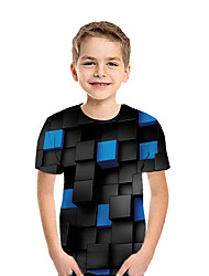baratos -Infantil Para Meninos Activo Moda de Rua Geométrica Estampa Colorida 3D Manga Curta Camiseta Preto