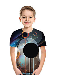 baratos -Infantil Para Meninos Activo Moda de Rua Geométrica Estampa Colorida 3D Manga Curta Camiseta Preto