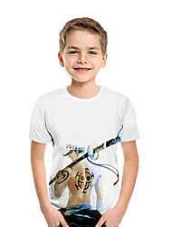 baratos -Infantil Para Meninos Activo Moda de Rua Geométrica Estampa Colorida 3D Manga Curta Camiseta Branco