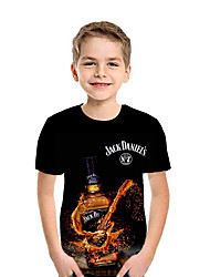 baratos -Infantil Para Meninos Activo Moda de Rua Geométrica Estampa Colorida 3D Manga Curta Camiseta Preto