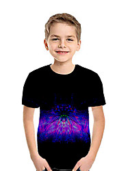 baratos -Infantil Para Meninos Activo Moda de Rua Geométrica Estampa Colorida 3D Manga Curta Camiseta Preto
