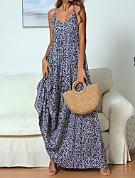 cheap -Women&#039;s Strap Dress Maxi long Dress Red Navy Blue Sleeveless Print Hot S M L XL