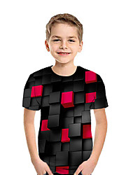 baratos -Infantil Para Meninos Activo Moda de Rua Geométrica Estampa Colorida 3D Manga Curta Camiseta Preto