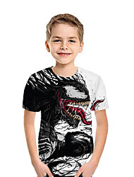 baratos -Infantil Para Meninos Activo Moda de Rua Geométrica Estampa Colorida 3D Manga Curta Camiseta Preto