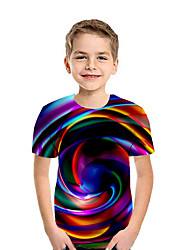 baratos -Infantil Para Meninos Activo Moda de Rua Geométrica Estampa Colorida 3D Manga Curta Camiseta Arco-íris