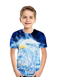 baratos -Infantil Para Meninos Activo Moda de Rua Geométrica Estampa Colorida 3D Manga Curta Camiseta Azul