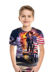 baratos -Infantil Para Meninos Activo Moda de Rua Geométrica Estampa Colorida 3D Manga Curta Camiseta Arco-íris