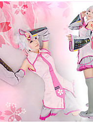 cheap -Inspired by Vocaloid Sakura Miku Video Game Cosplay Costumes Cosplay Suits / Dresses Patchwork Sleeveless Shirt Skirt Sleeves Costumes / Tie / Stockings / Strap