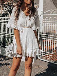 cheap -Women&#039;s Lace Short Mini Dress White Half Sleeve Solid Color Summer V Neck Elegant 2022 S M L XL