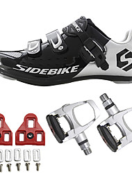 cheap -SIDEBIKE Adults&#039; Cycling Shoes With Pedals &amp; Cleats Road Bike Shoes Carbon Fiber Cushioning Cycling Black Men&#039;s Cycling Shoes / Breathable Mesh